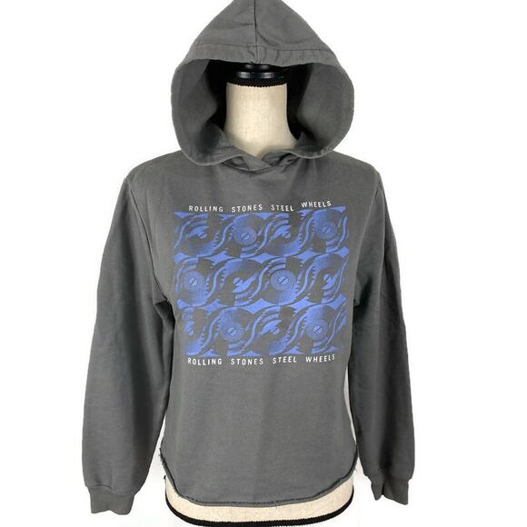 The Rolling Stones Cropped Sweatshirt Steel Wheels Hoodie Raw Hem Womens Small - Picture 13 of 13